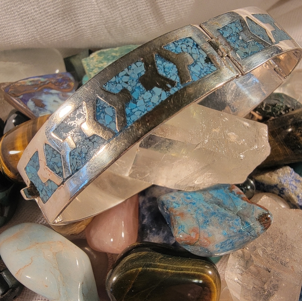 Sterling silver Inlaid turquoise bracelet 7.5 inch